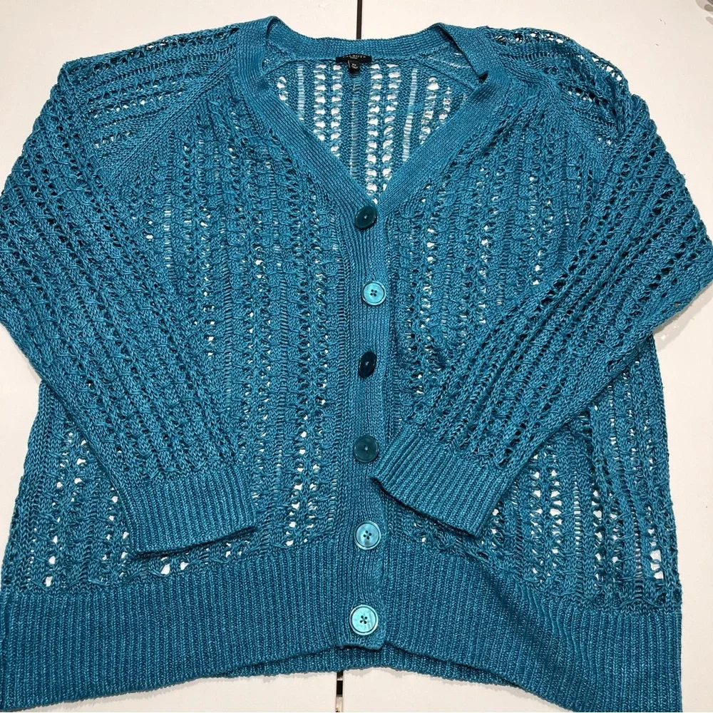Talbots Pretty Business Casual Green/Blue Cardigan Crochet Long Sleeve 3X - Picture 2 of 6